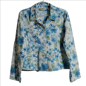 Lemon Grass Multicolor Floral Print Long Sleeve Boho Jacket Women's Size XL